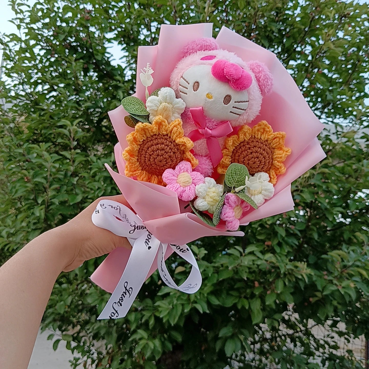 Hello Kitty Plush Bouquet with Rose Kawaii Anime Fluffy Stuffed Plush Doll Christmas Valentine'S Day Holiday Birthday Gift