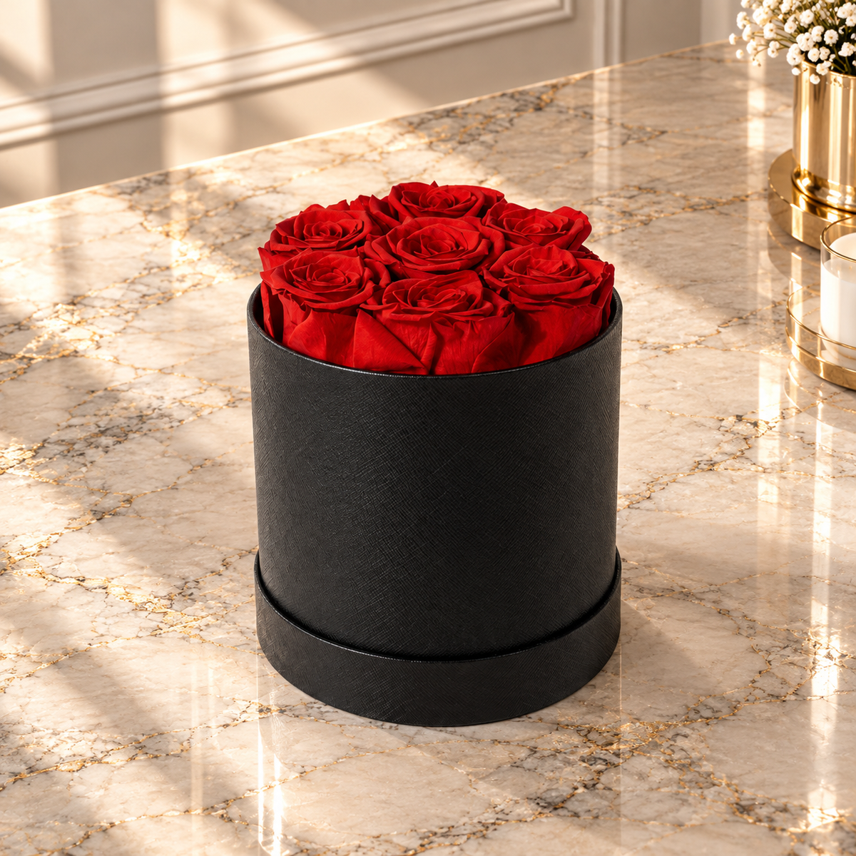 Caja Redonda Premium 7 Rosas
