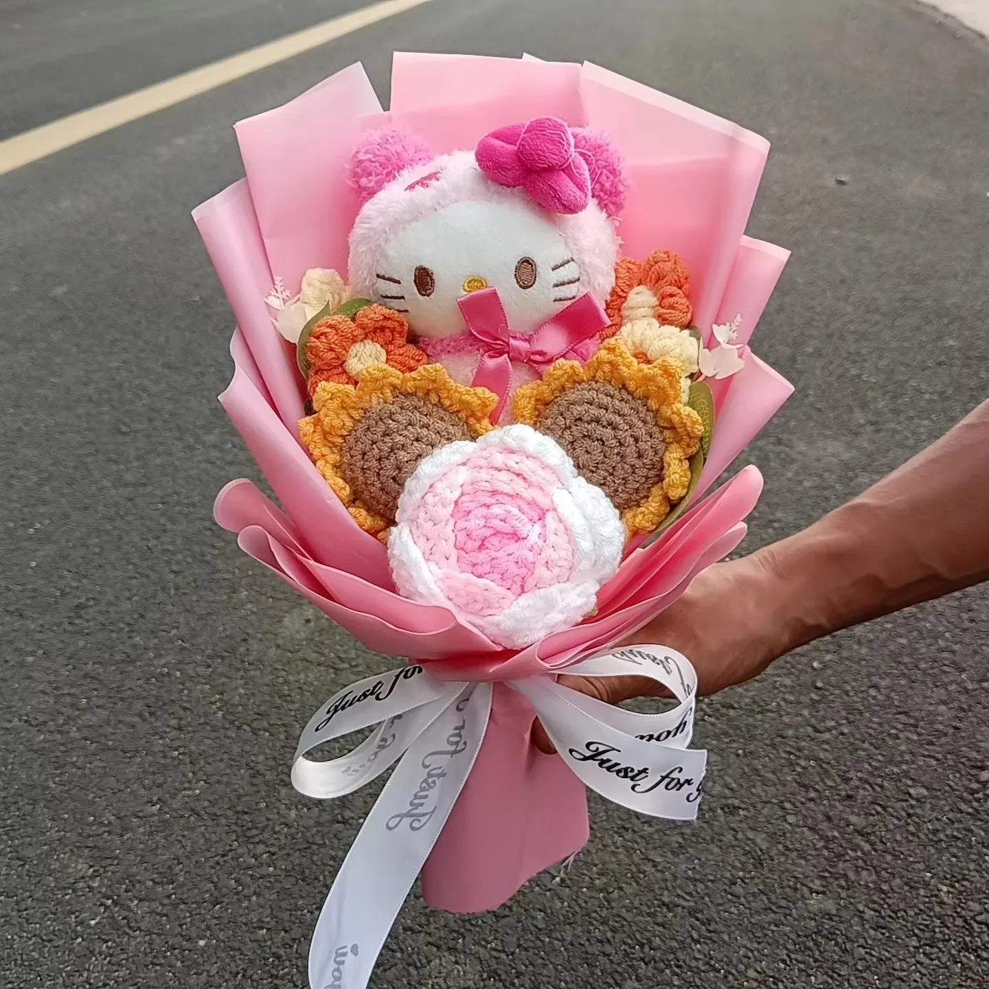 Hello Kitty Plush Bouquet with Rose Kawaii Anime Fluffy Stuffed Plush Doll Christmas Valentine'S Day Holiday Birthday Gift