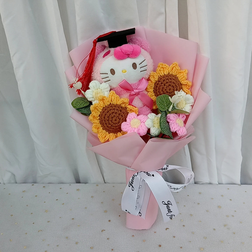 Hello Kitty Plush Bouquet with Rose Kawaii Anime Fluffy Stuffed Plush Doll Christmas Valentine'S Day Holiday Birthday Gift