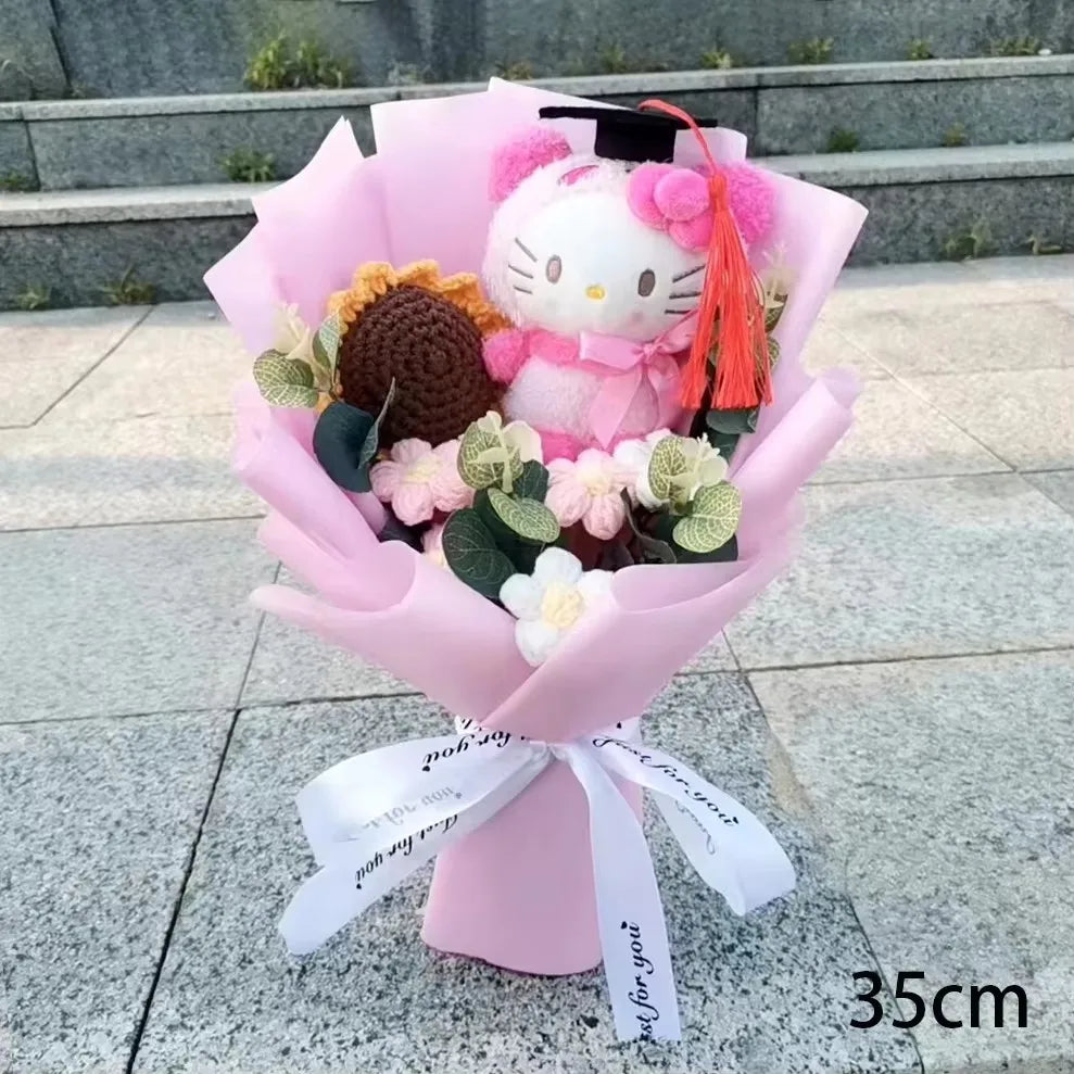 Hello Kitty Plush Bouquet with Rose Kawaii Anime Fluffy Stuffed Plush Doll Christmas Valentine'S Day Holiday Birthday Gift