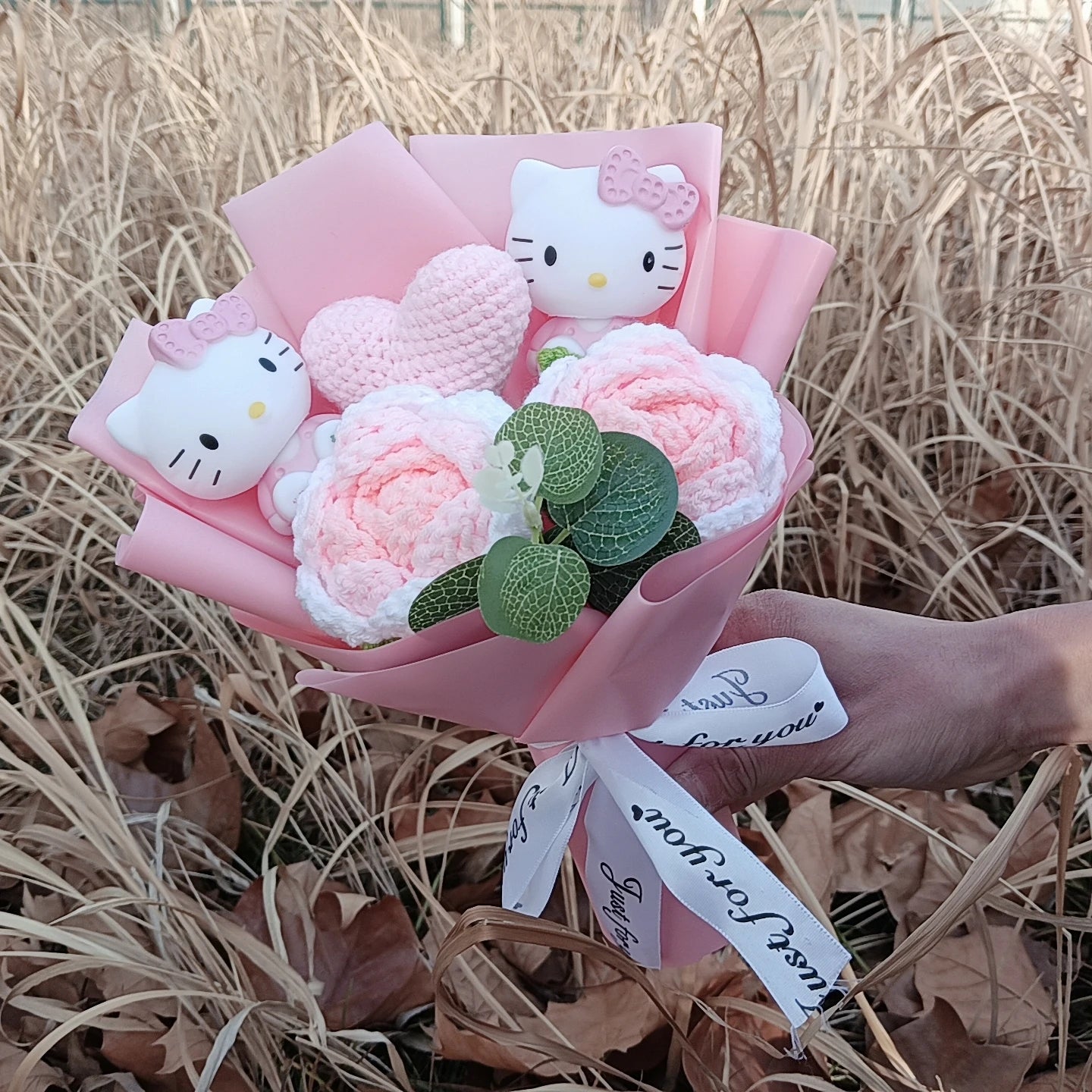 Hello Kitty Plush Bouquet with Rose Kawaii Anime Fluffy Stuffed Plush Doll Christmas Valentine'S Day Holiday Birthday Gift